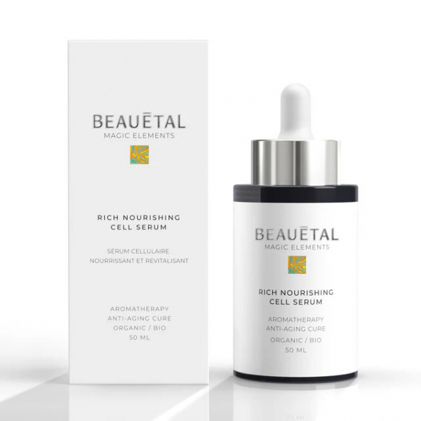 Rich Nourishing Cell Serum. Vegan 2-in-1 organic anti-aging facial treatment for regeneration, collagen synthesis, skin renewal, skin elasticity & stress, 50ml